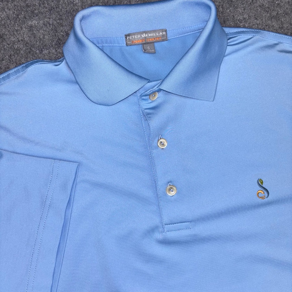 Peter Millar Summer Comfort Polo Shirt Mens Small Blue Short Sleeve Golf Logo